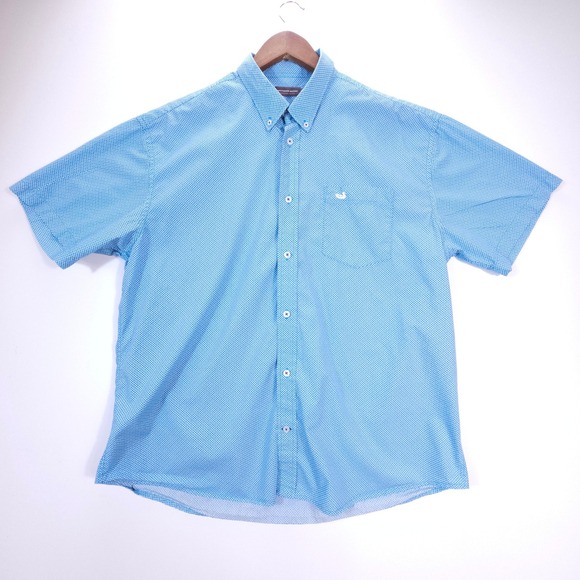 Southern Marsh Other - Southern Marsh Shirt Mens XL Blue White Geometric Short Sleeve Button‎ Down Prep